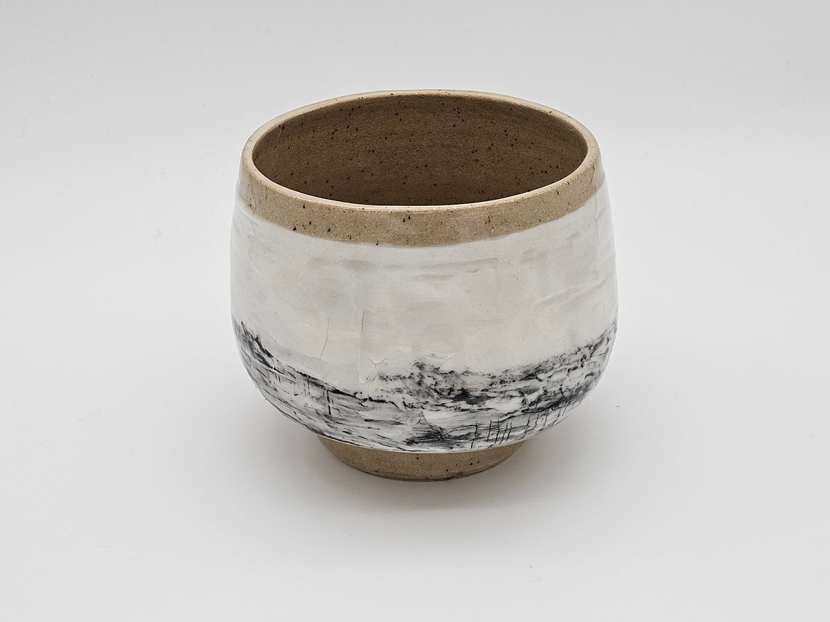 Vase - Mountain Scene - Brown, White, and Black