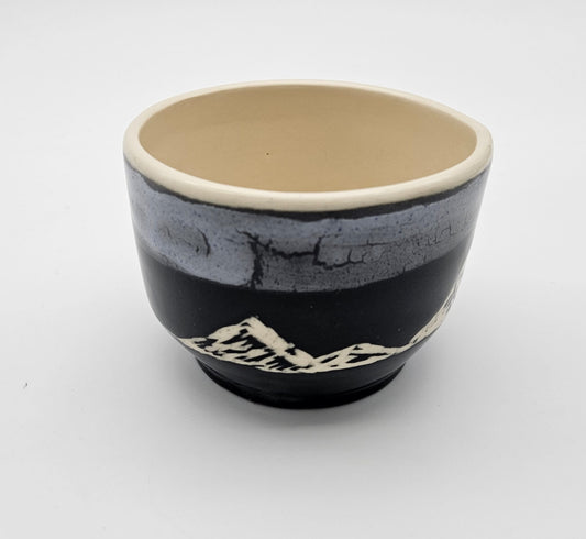 small bowl with carved mountains - black, white, and gray