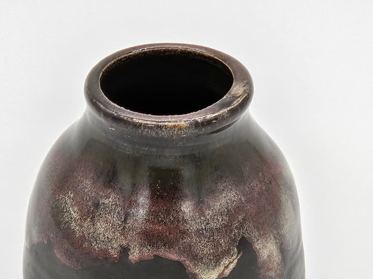 Vase - Small Matt Black with maroon drips