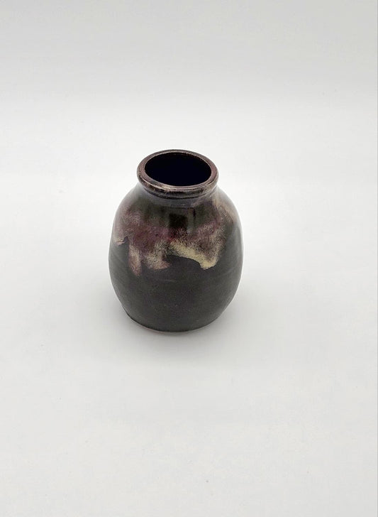 Vase - Small Matt Black with maroon drips